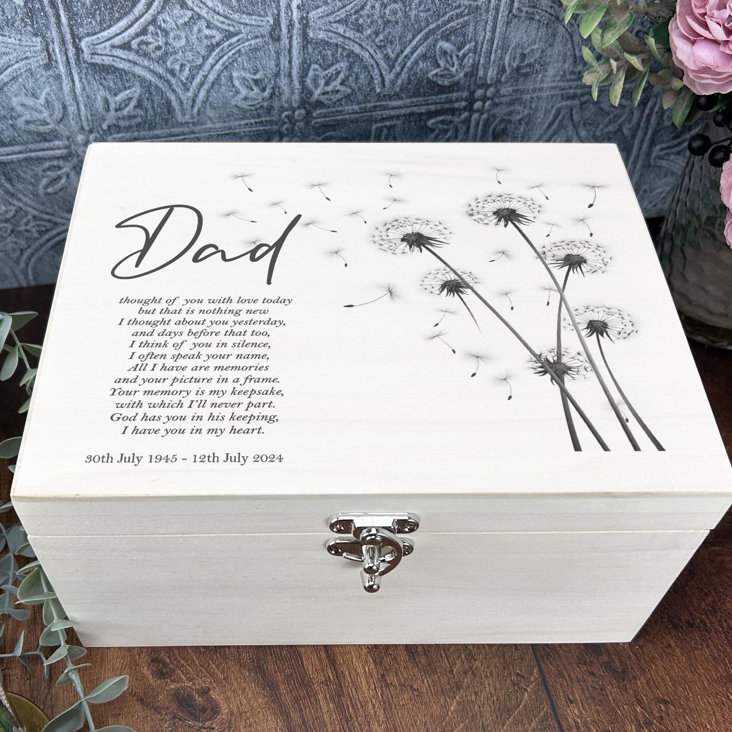 Dandelion Illustration Luxury Wooden Box - Personalized Gift
