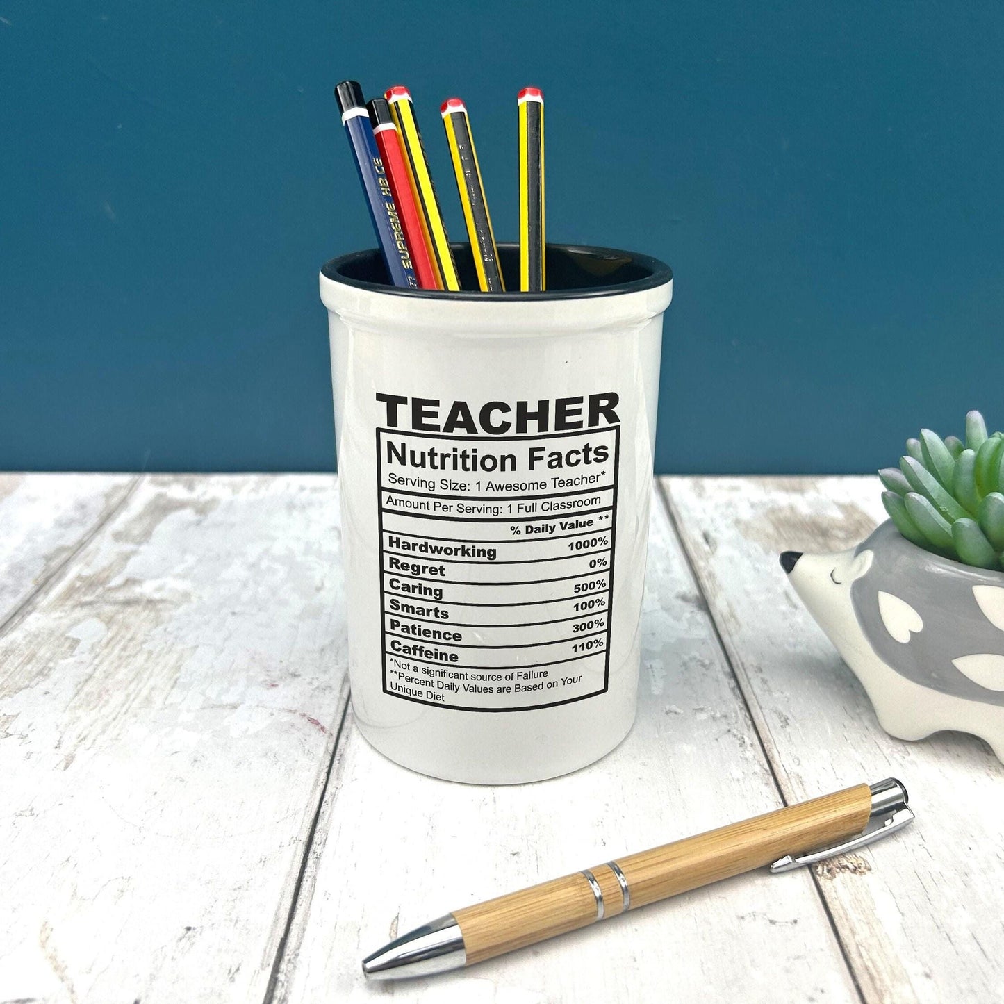 Nutrition Label Teacher End of Term School Thank You Pen Pencil Pot Personalised Gift