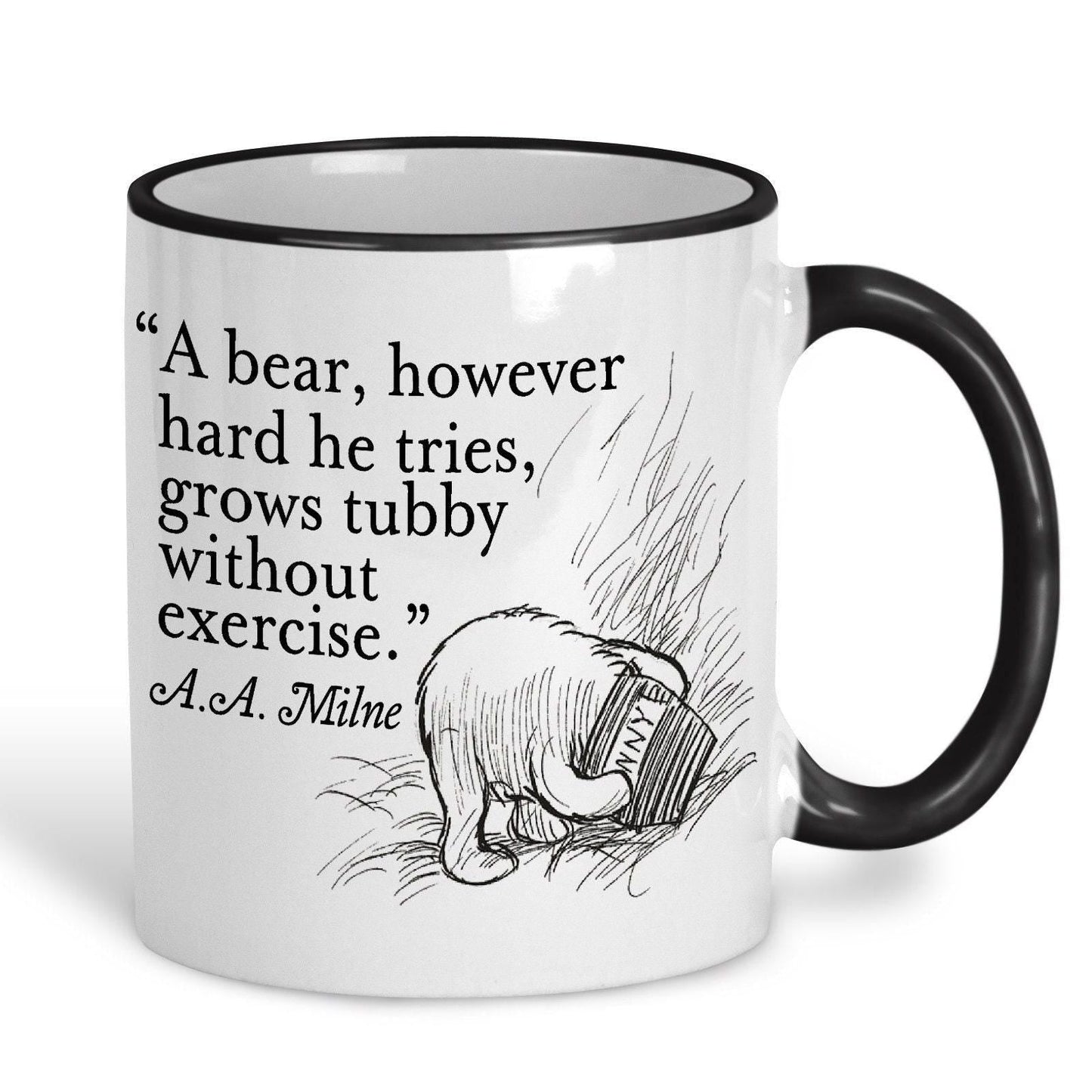A.A. Milne Winnie the Pooh Bear Book Quote "A bear grows tubby without exercise" Classic Literature Mug