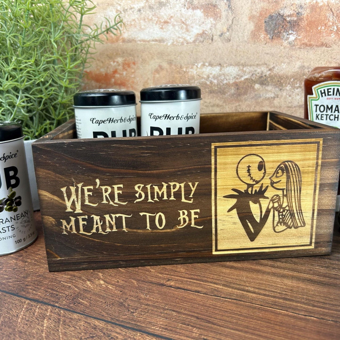 Nightmare Before Christmas - We're Simply Meant To Be Wooden Kitchen Tidy / Caddy - Funny Cooking Gift - Wedding Gift Jack Sally Disney
