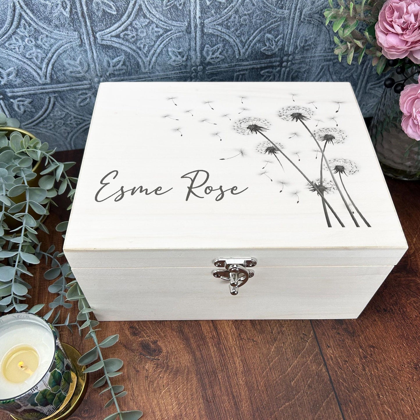 Dandelion Illustration Luxury Wooden Box - Personalized Gift
