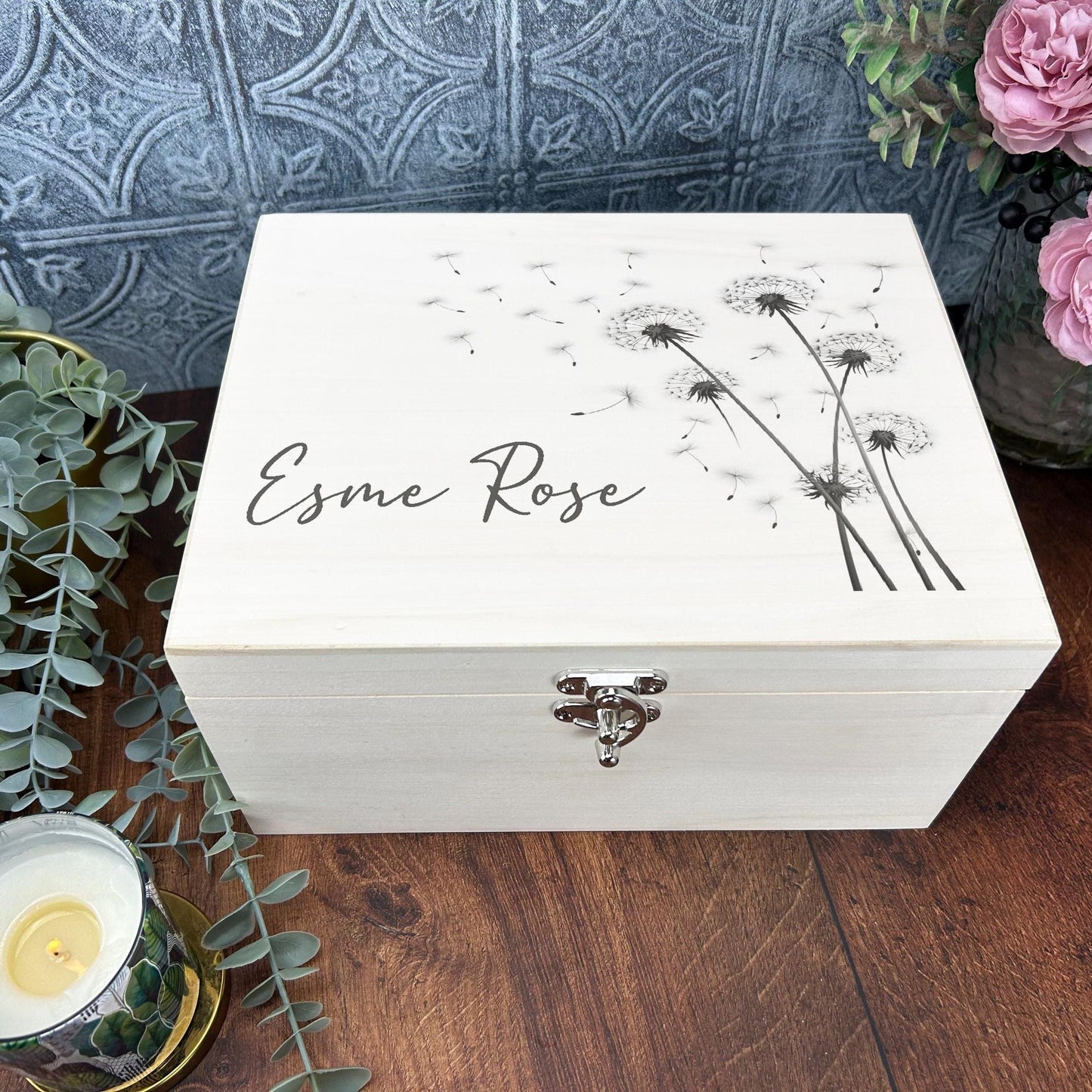 Dandelion Illustration Luxury Wooden Box - Personalized Gift