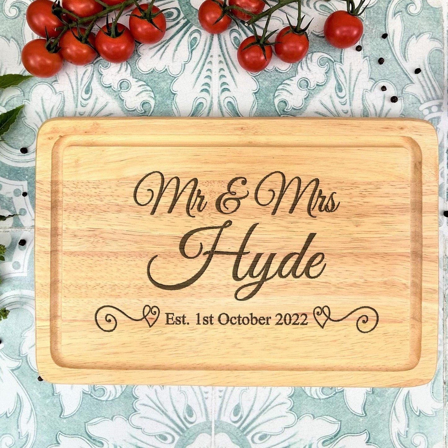 Mr & Mrs Personalised Wooden Engraved Chopping Board Wedding Gift