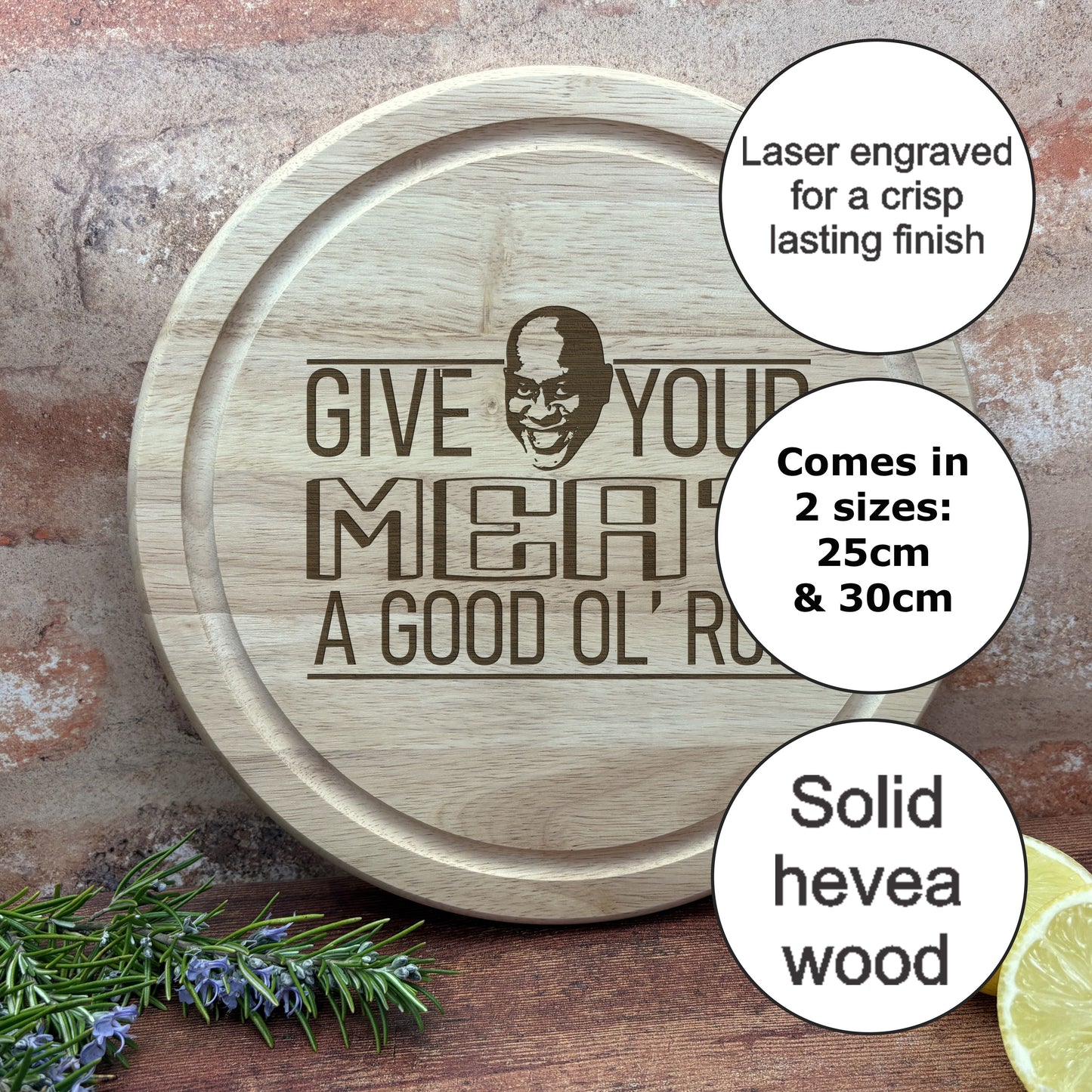 a cutting board with a picture of a man's face on it