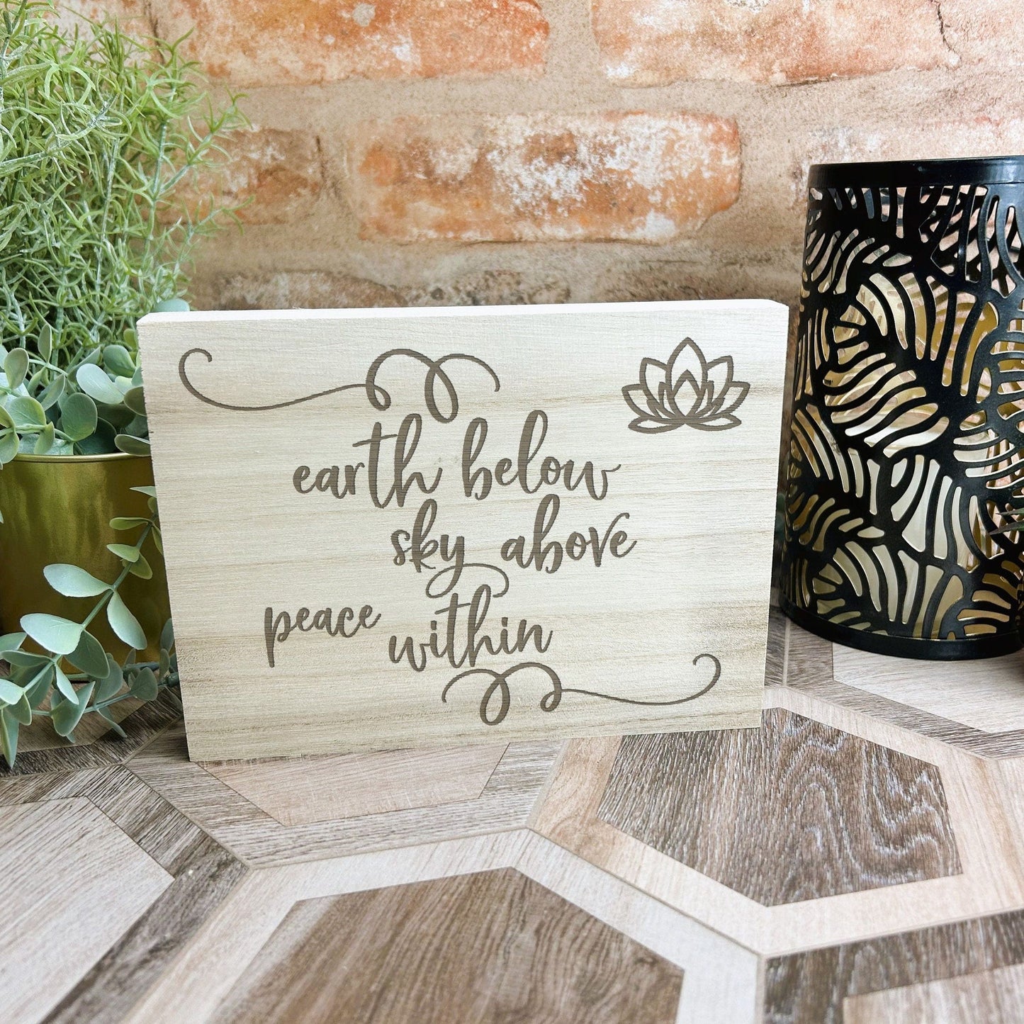 Earth Sky Peace Within Yoga Engraved Wooden Wall Plaque Decor Positivity Gift