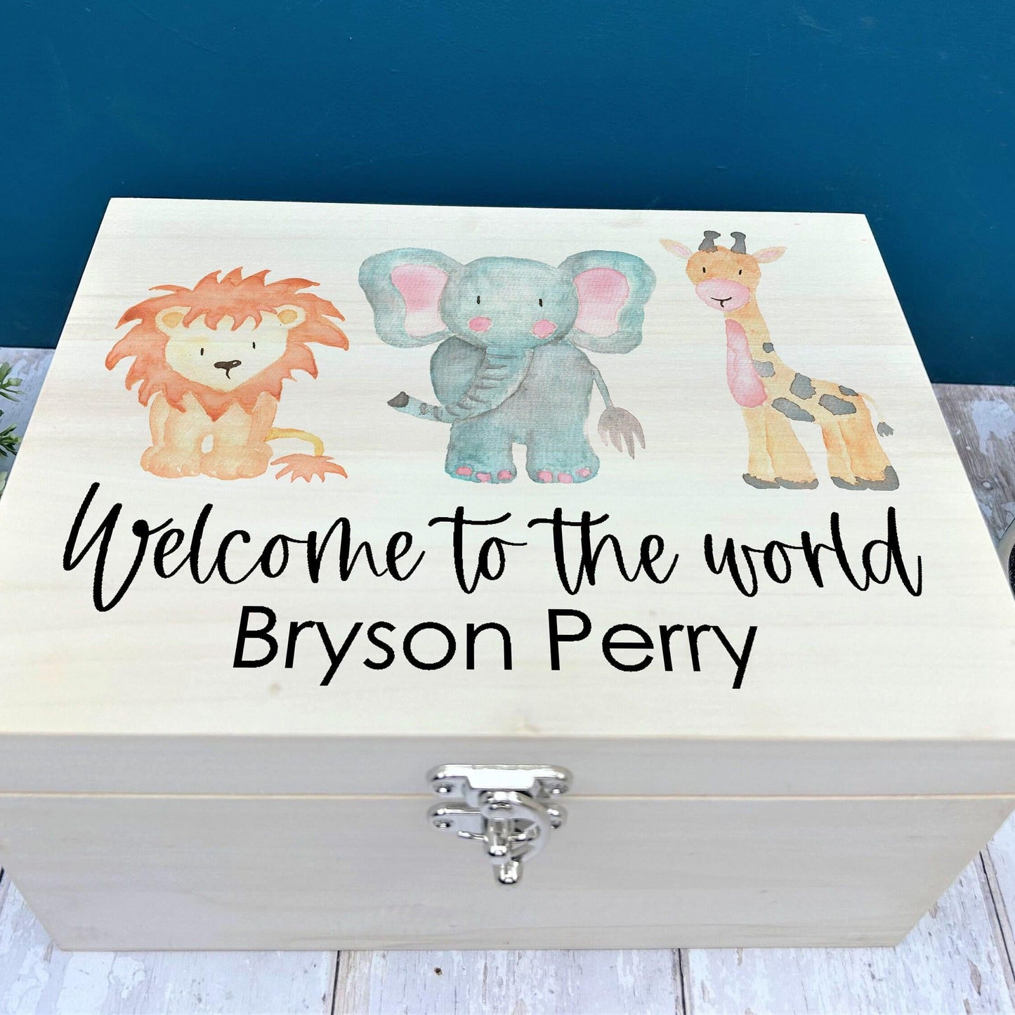 Welcome To The World Safari Watercolour Animals - Personalised Christening Gift