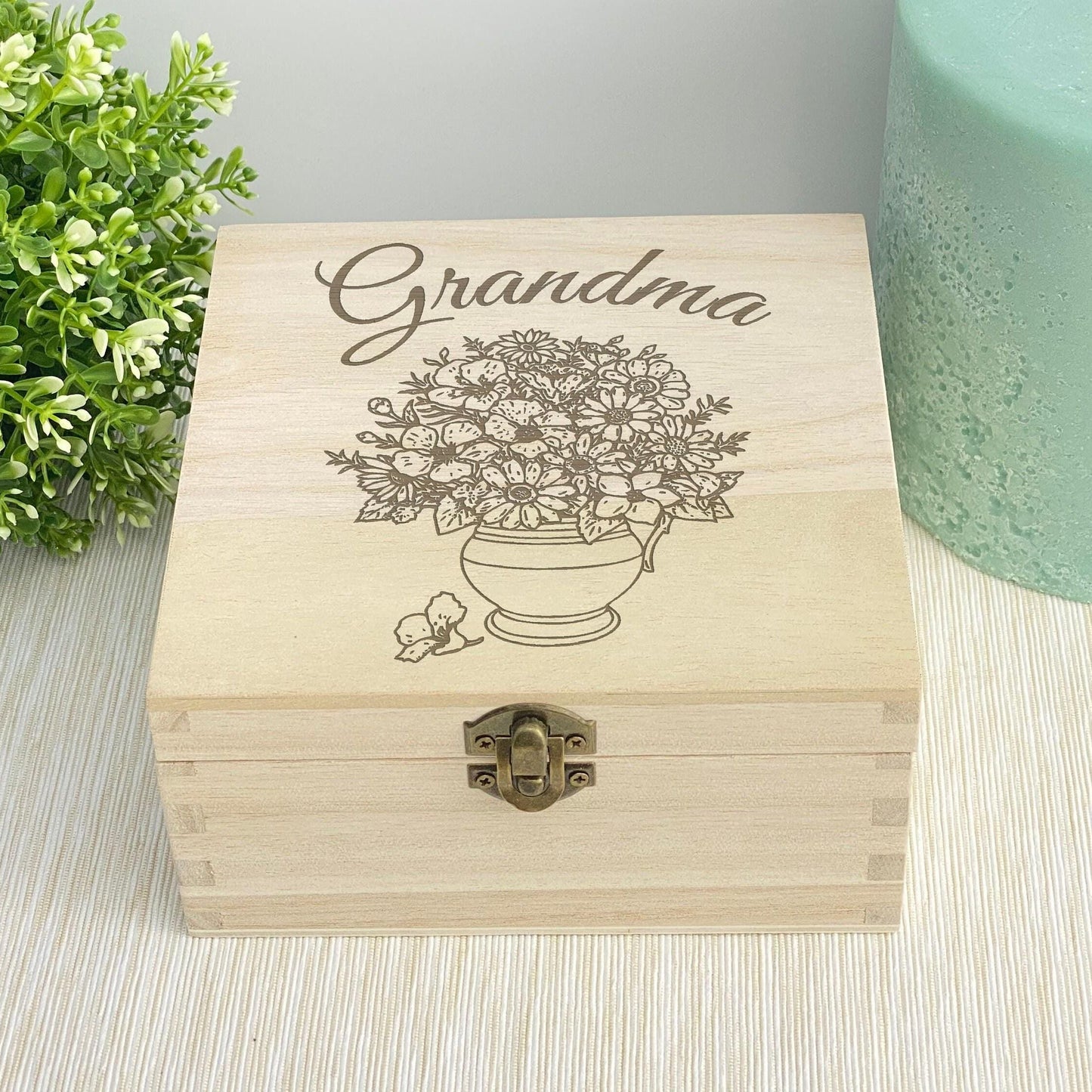 Vase of Flowers Design Wooden Memory Keepsake Box Personalised Gift