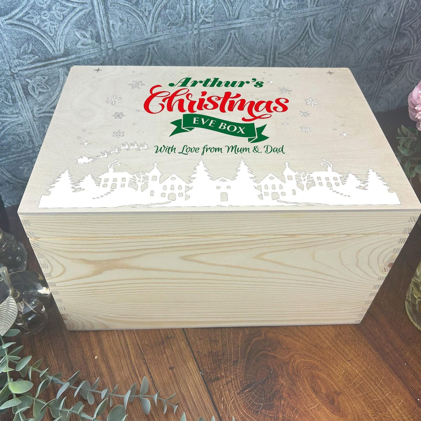 Snow Town Silhouette Christmas Eve Box Hamper Gift Personalised XMAS Treats