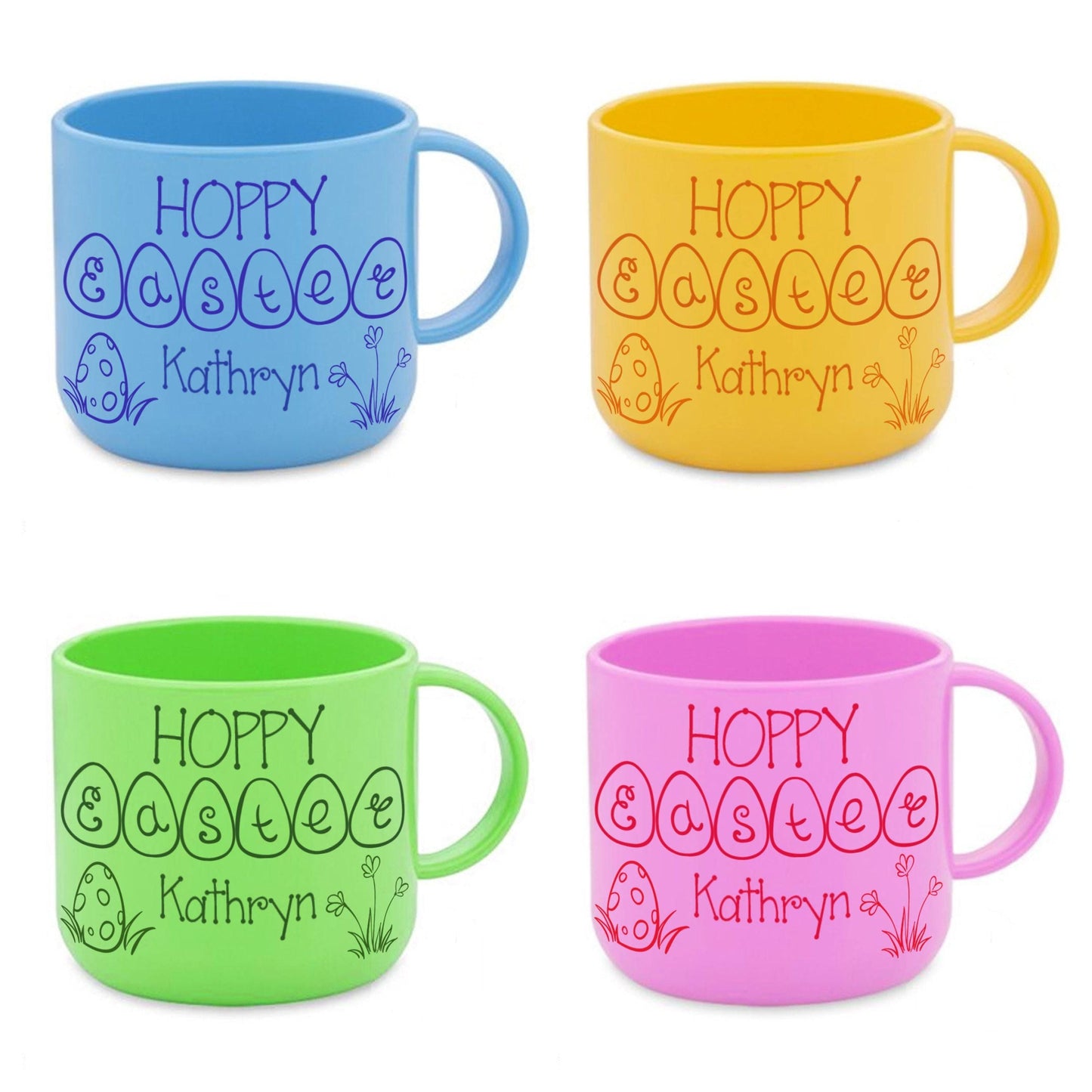 Hoppy Easter 6oz Polymer Toddler Unbreakable Mug Personalised Colourful Egg