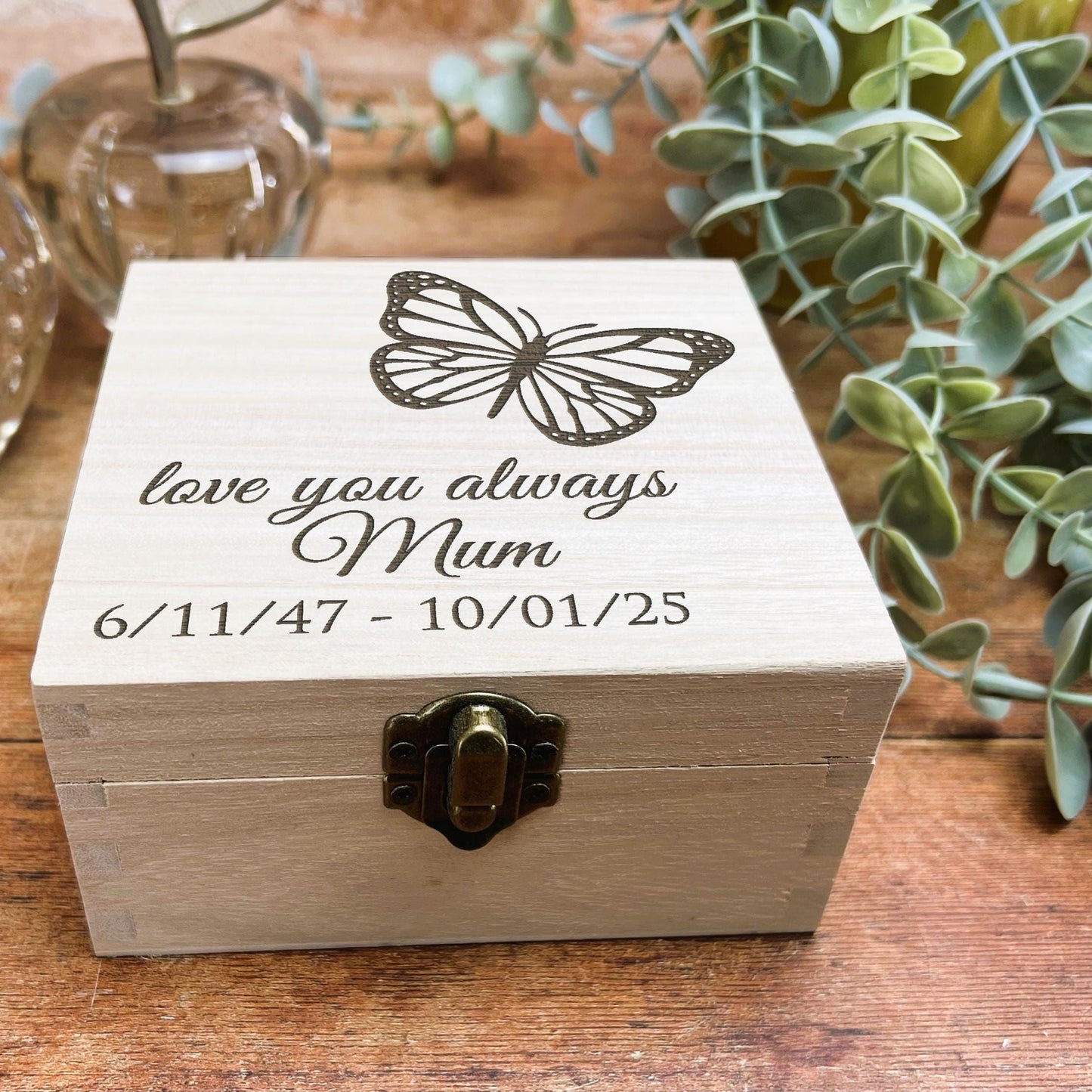 Butterfly Personalised Wooden Square Memory Keepsake Box