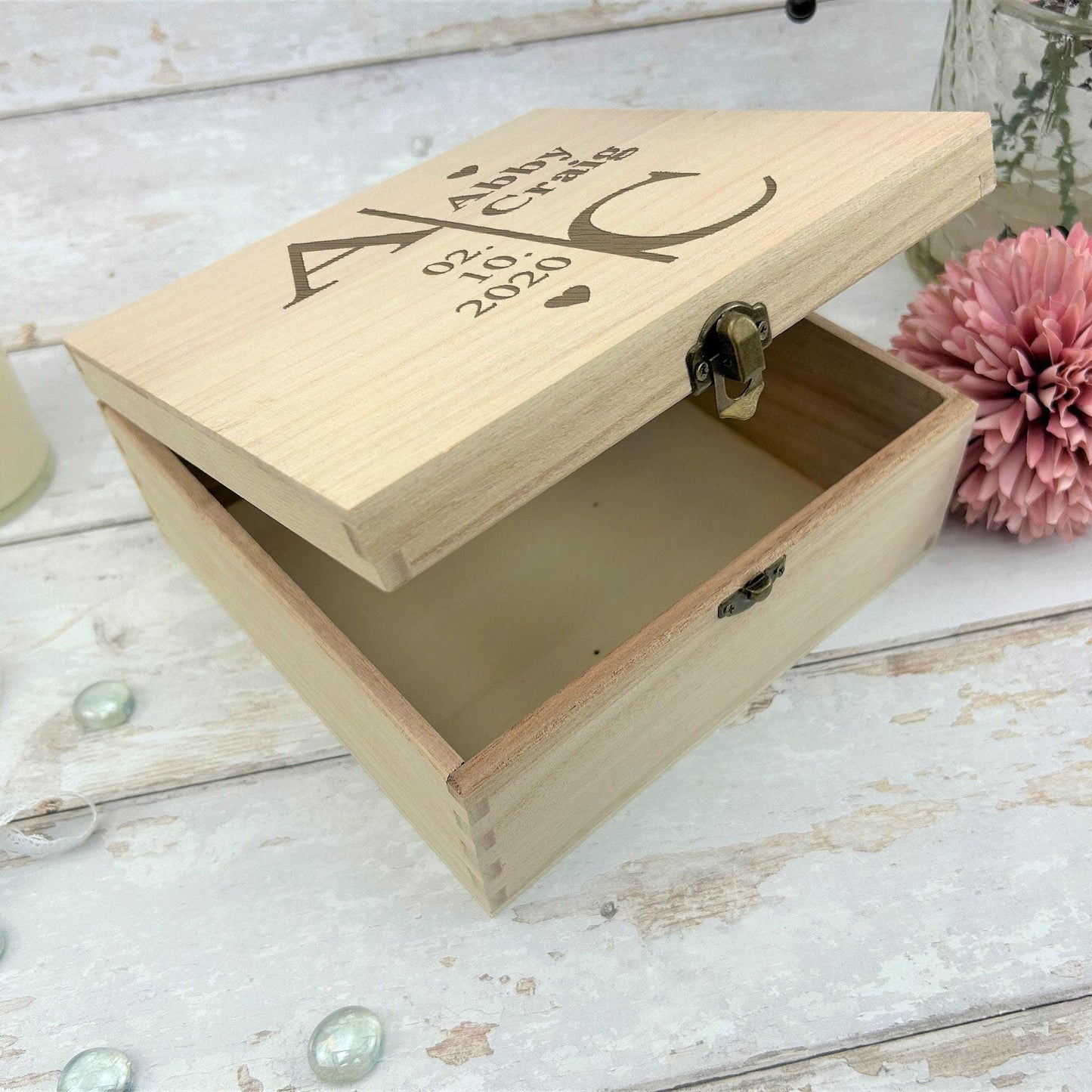 Initials and Date Wedding Day Wooden Memory Keepsake Box Wedding Gift