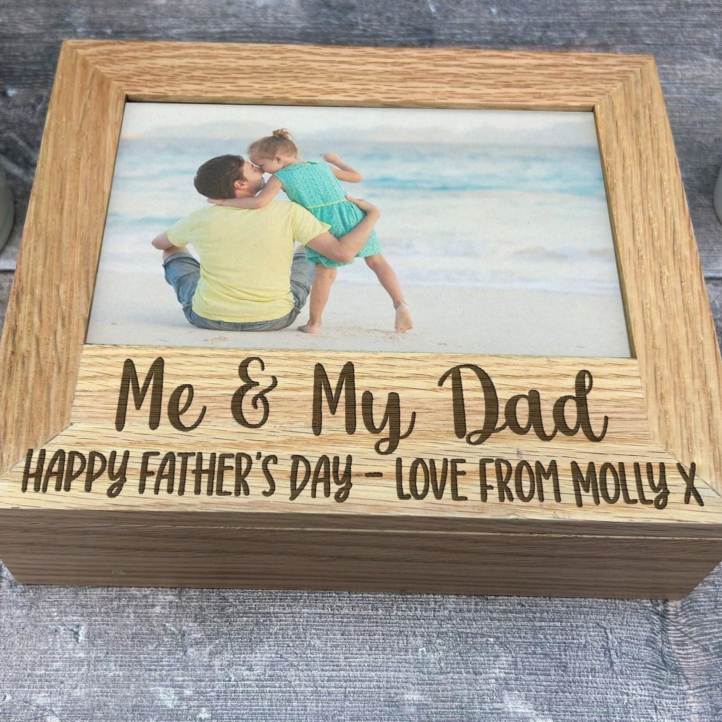 Me & My Dad - Father's Day - Personalised Memory Box - Photos 6x4 7x5 Holder - Solid Oak