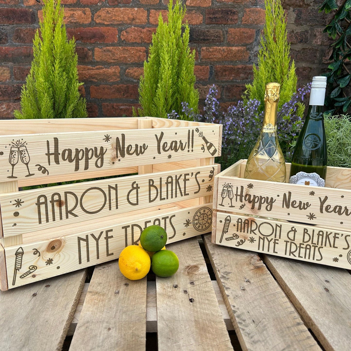 NYE Treats - New Years Eve - Couple or Family - Personalised Wooden Crate Hamper Gift