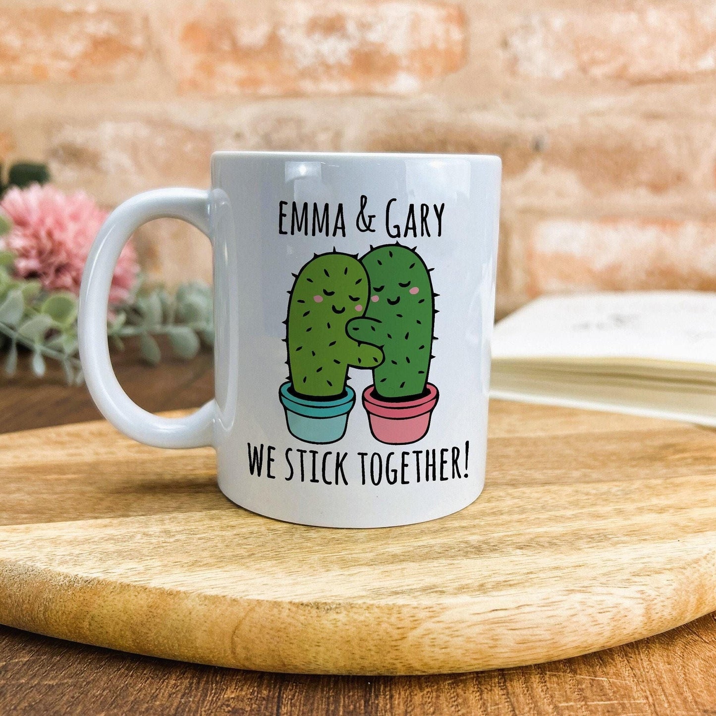 We Stick Together Cactus Pun Funny Personalised Valentine's Day Ceramic Mug
