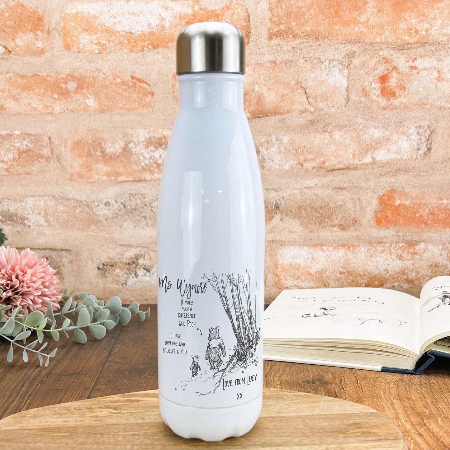 Winnie the Pooh & Piglet Big Difference Teacher Personalised Gift Water Bottle