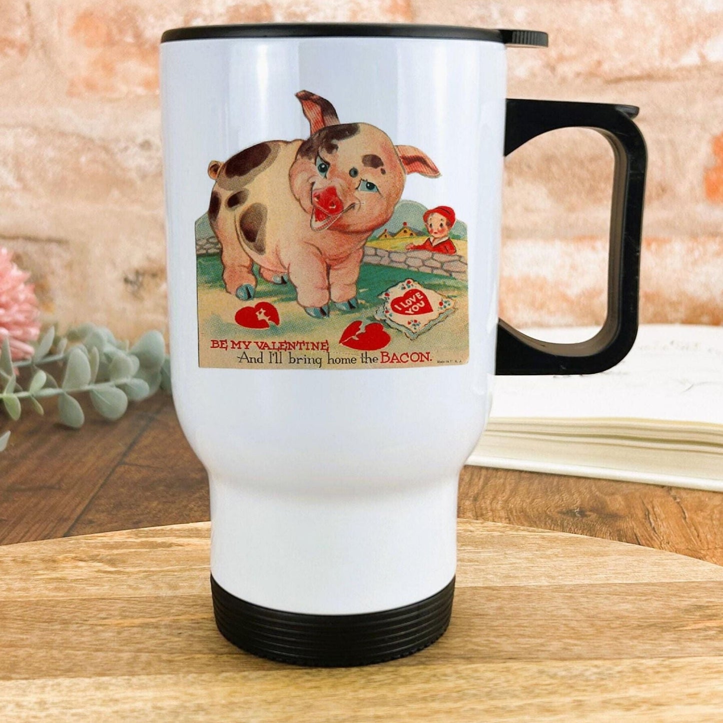 Bring Home The Bacon Valentine's Day Travel Mug Retro Design Personalised Gift