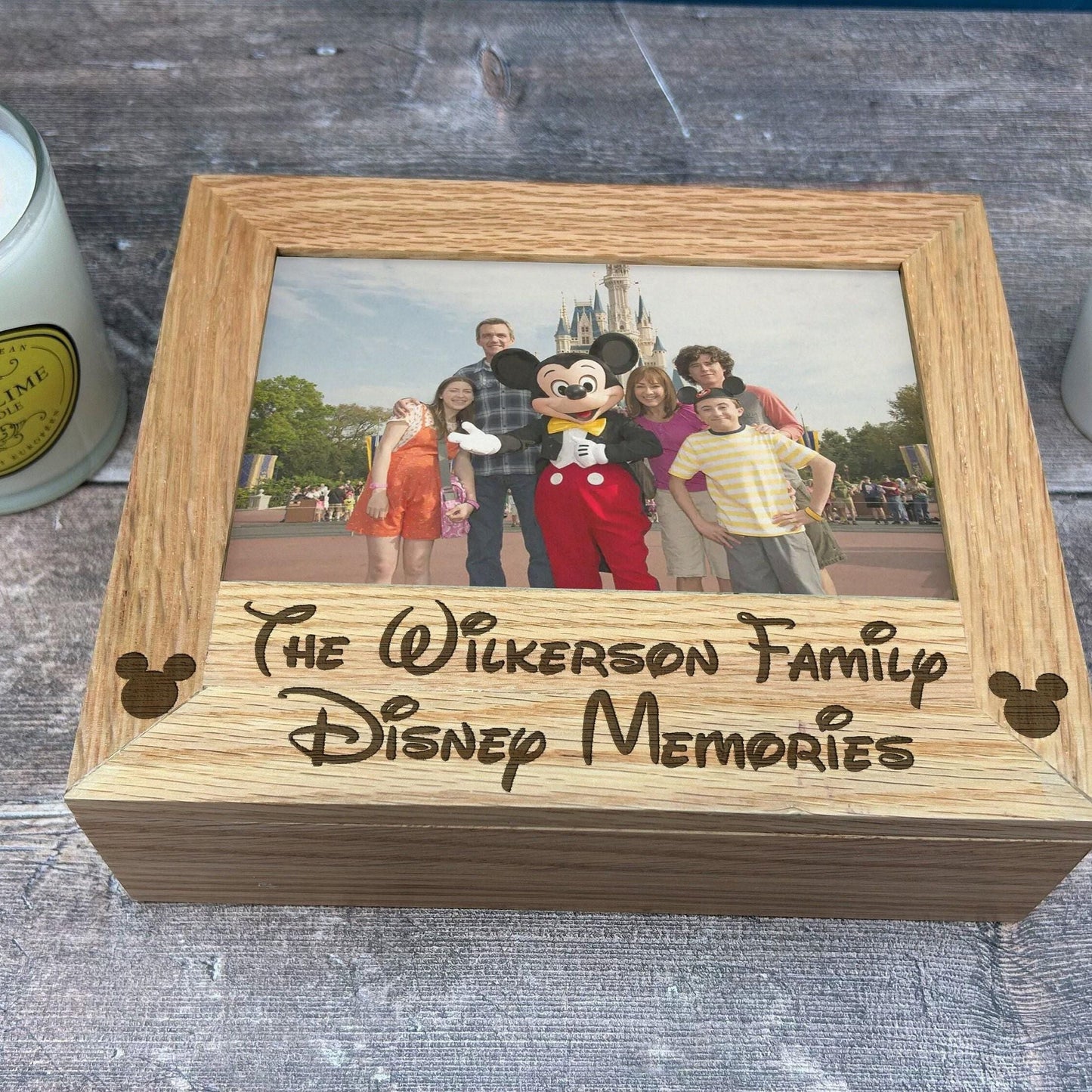 Disney Memories - Disneyland Disneyworld - Personalised Memory Box - Photos 6x4 7x5 Holder - Solid Oak