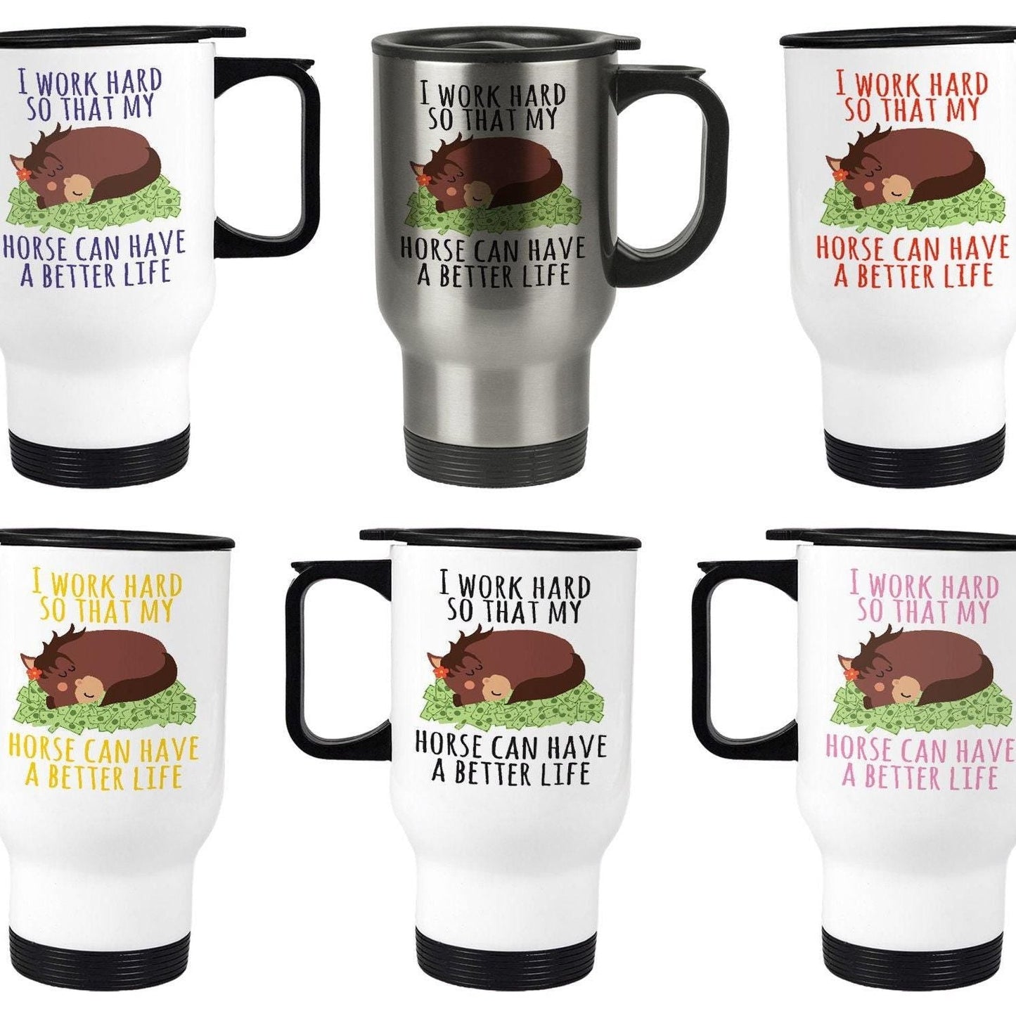 I Work Hard Horse Travel Mug Personalised Gift