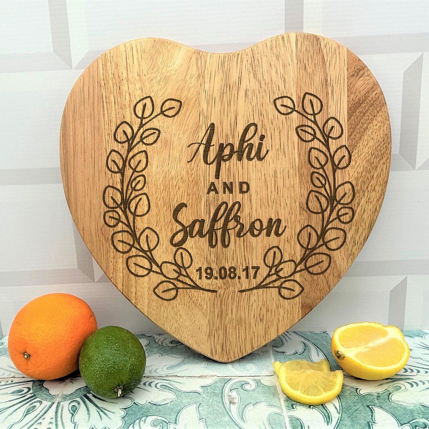Laurel Wreath Names - Personalised Engraved Chopping Board - Wedding Gift