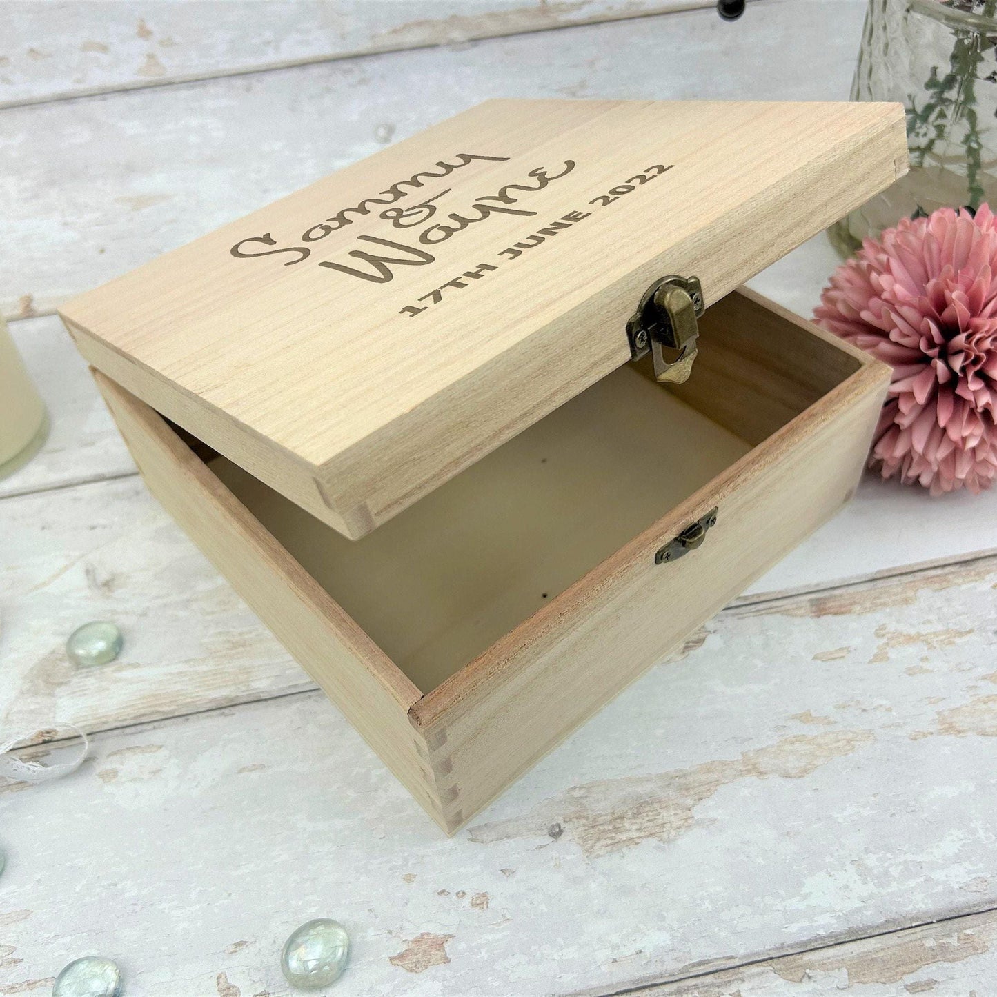 Couples Name and Message Wooden Memory Box Personalised Valentine's Day Gift