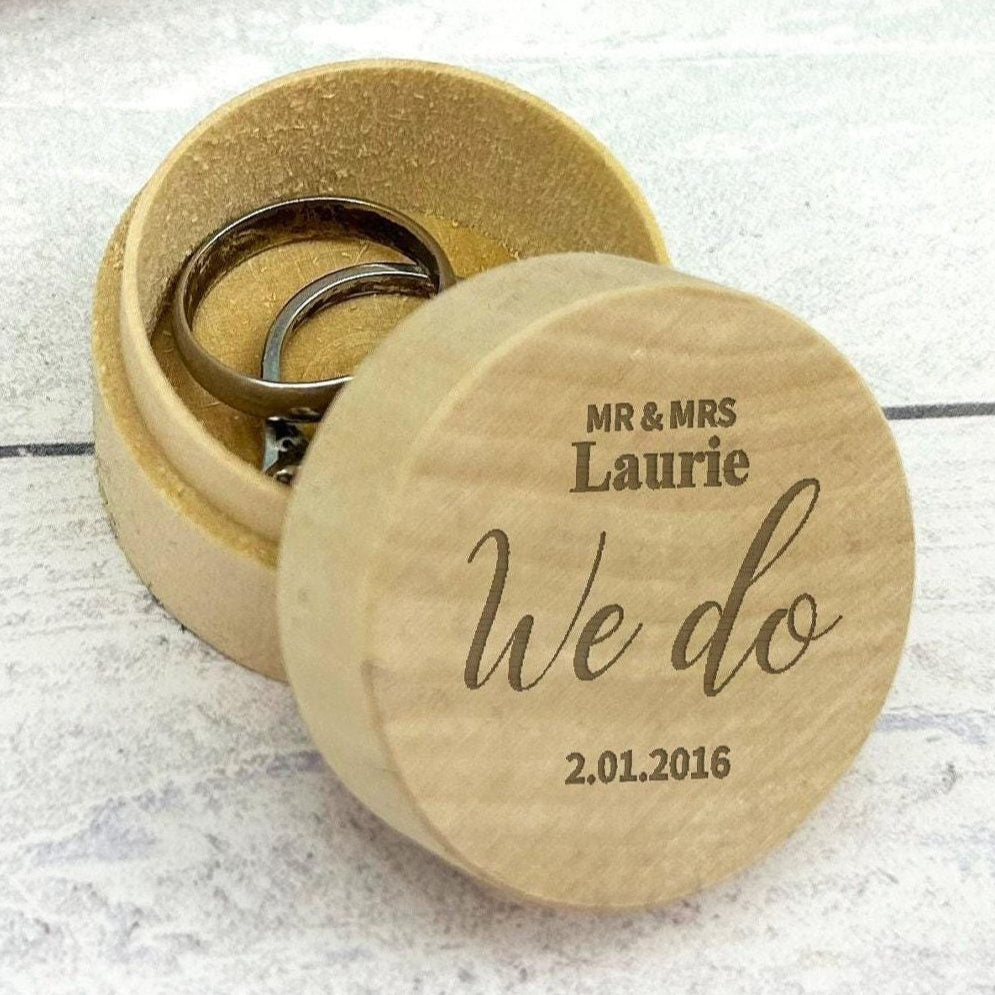Mr & Mrs name date We Do Wedding Ring Carrier Box Personalised Engagement Gift