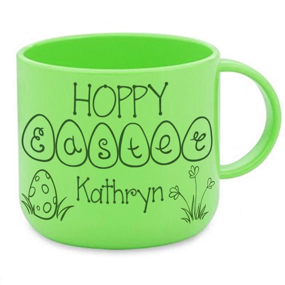 Hoppy Easter 6oz Polymer Toddler Unbreakable Mug Personalised Colourful Egg