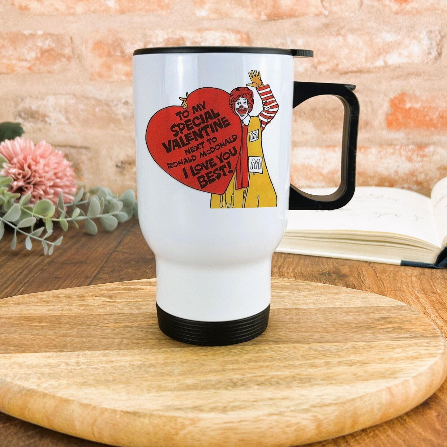 Ronald McDonalds Valentine's Day Travel Mug Retro Design