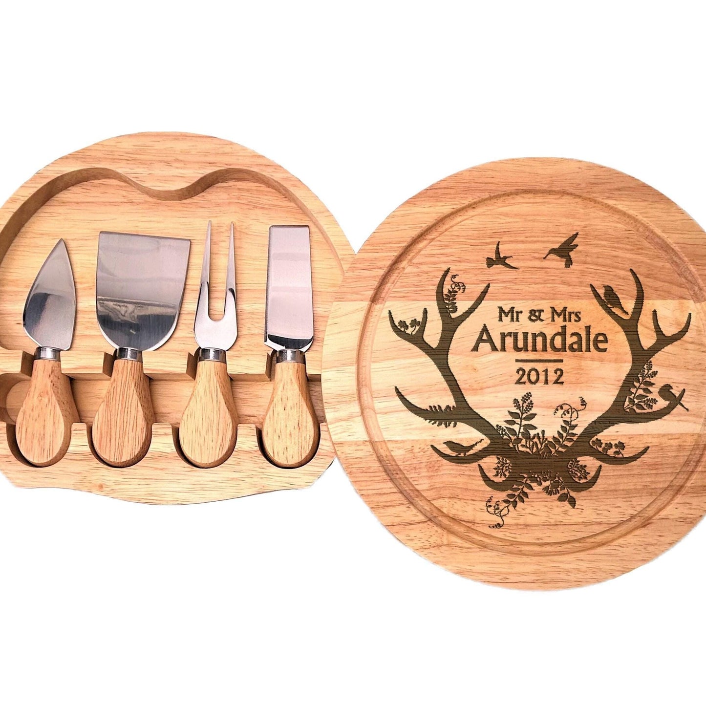 Personalised Antler Christmas Cheese Board Set - Engraved Wooden XMAS Gift