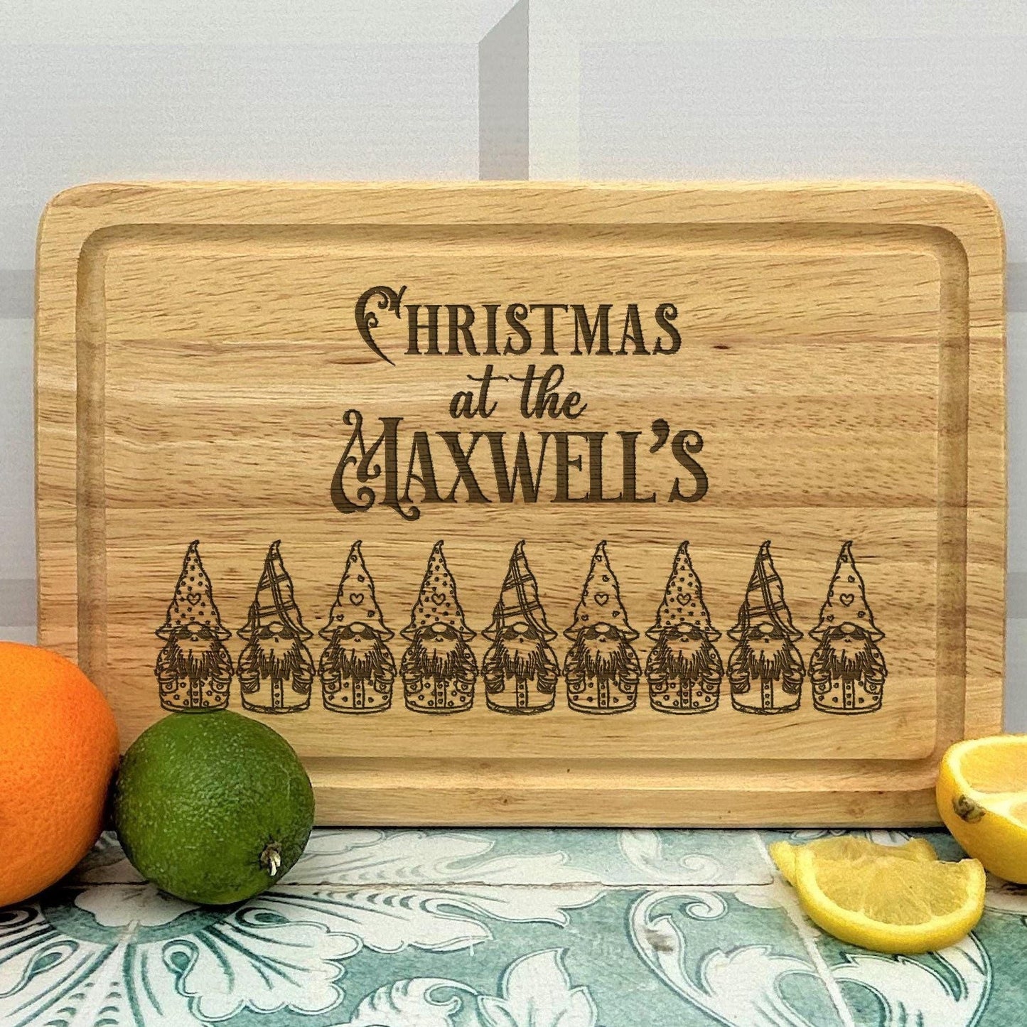 Christmas Gnomes Family Chopping Board Personalised Xmas Gift