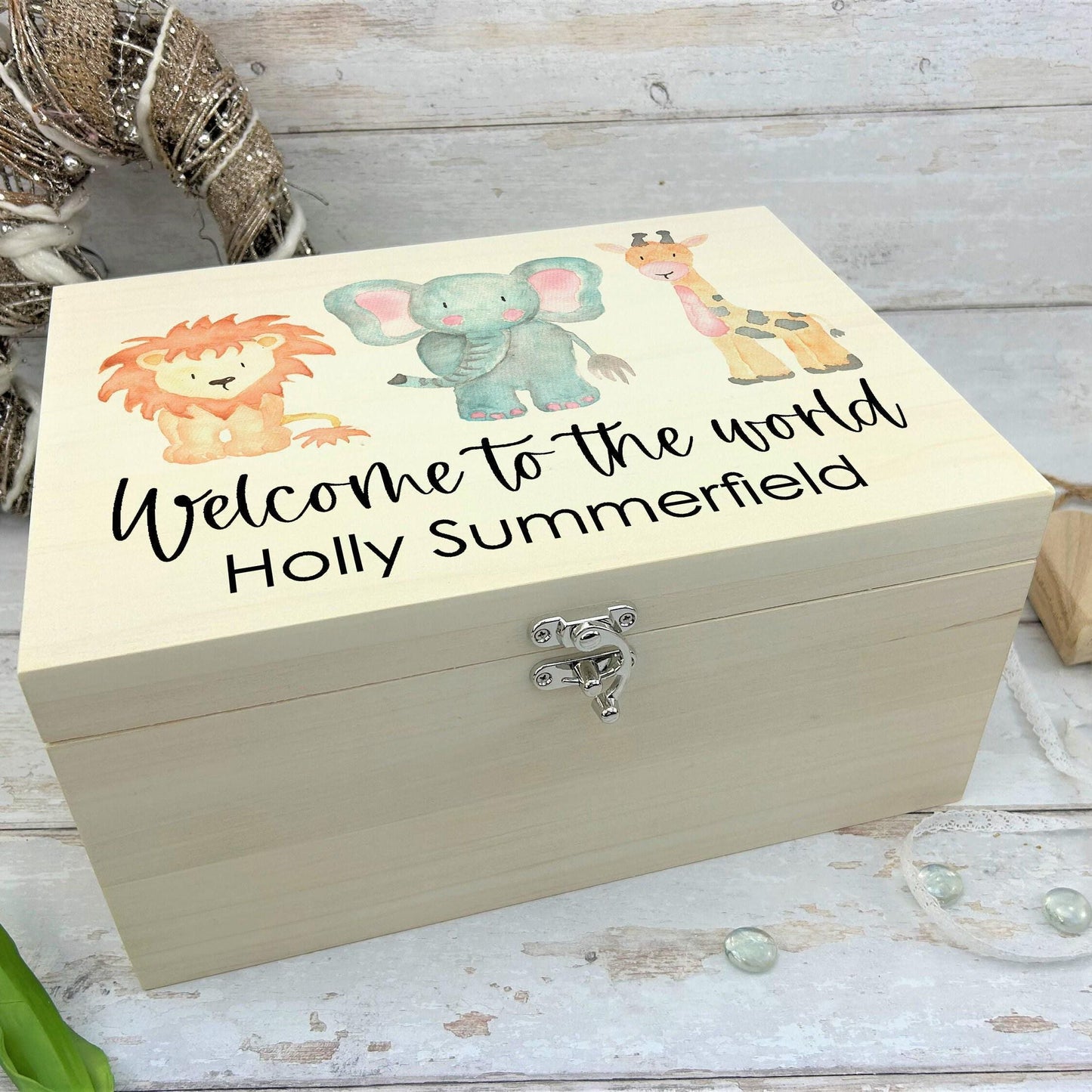 Welcome To The World Safari Watercolour Animals - Personalised Christening Gift
