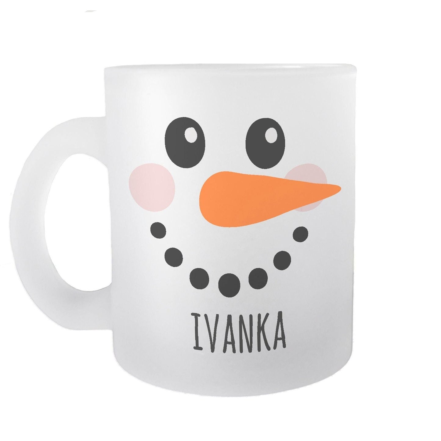 Snowman Face Christmas Mug Personalised Frosted Glass Secret Santa Gift XMAS Stocking Filler