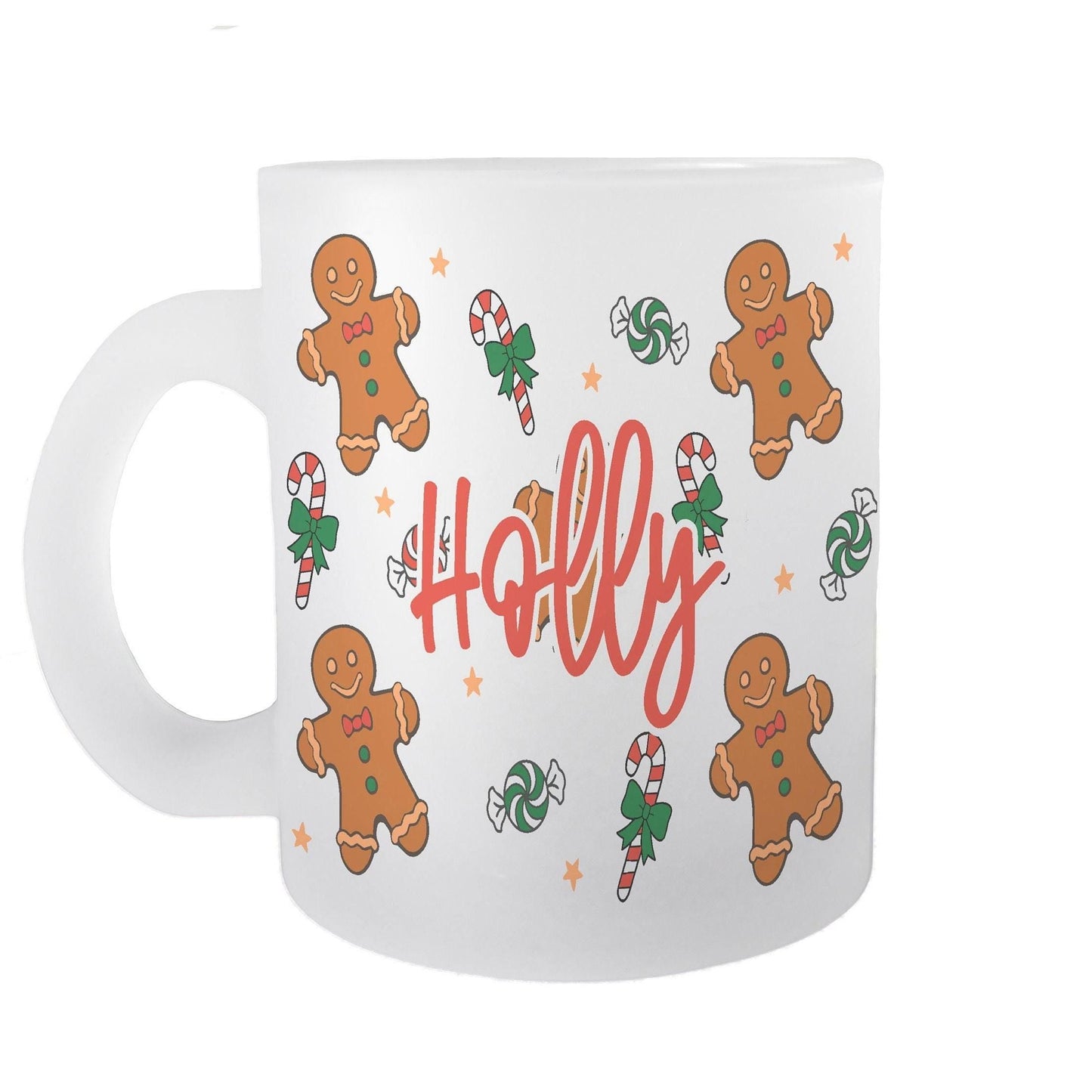 Gingerbread Pattern Christmas Mug Personalised Frosted Glass Secret Santa Gift XMAS Stocking Filler