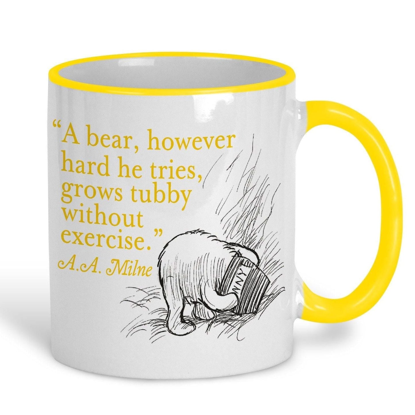 A.A. Milne Winnie the Pooh Bear Book Quote "A bear grows tubby without exercise" Classic Literature Mug