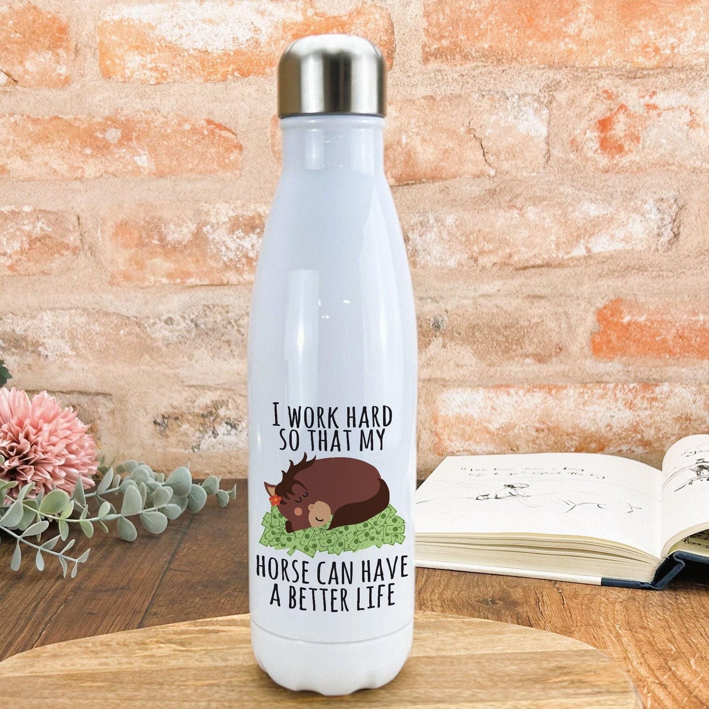 I Work Hard Horse Water Bottle Riding Personalised Gift