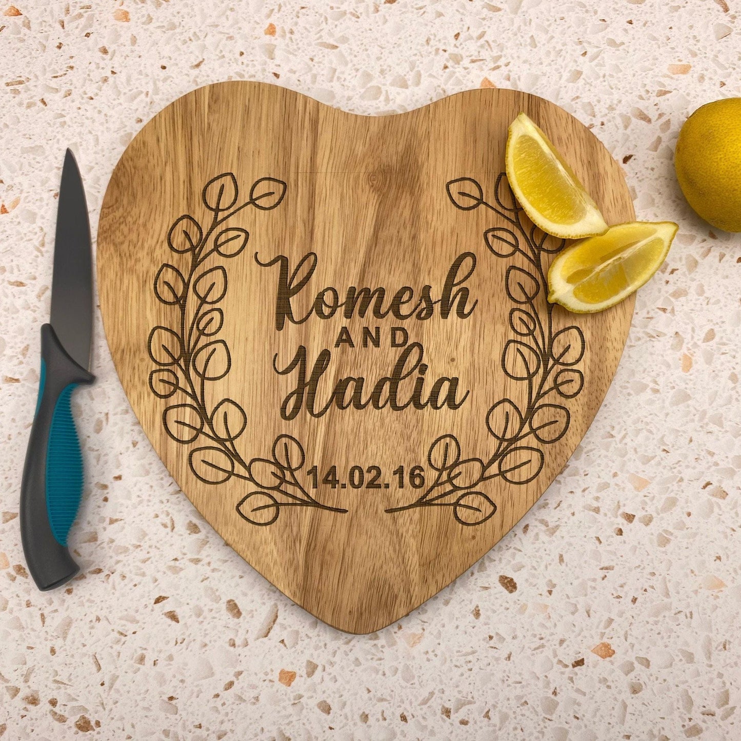 Laurel Wreath Names - Personalised Engraved Chopping Board - Wedding Gift