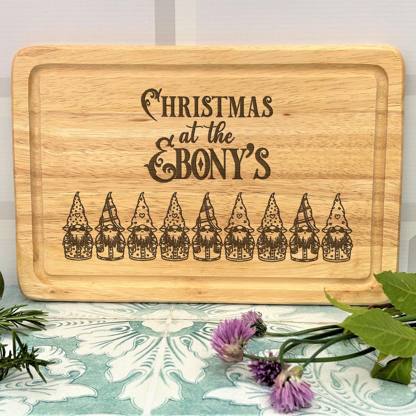 Christmas Gnomes Family Chopping Board Personalised Xmas Gift