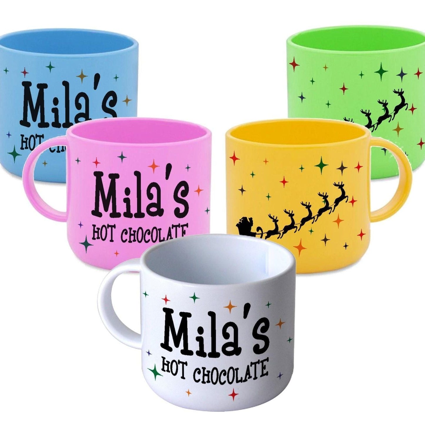 Santa Sleigh Christmas Hot Chocolate Polymer Mug Personalised Children Gift Kids Toddler 6oz Child Safe