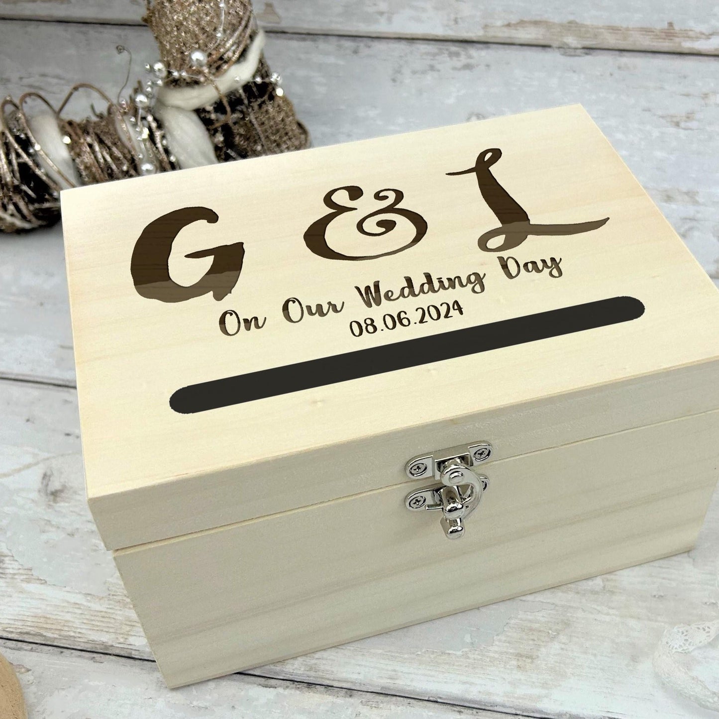Couples Initials Wedding Day Memory Box With Drop Slot