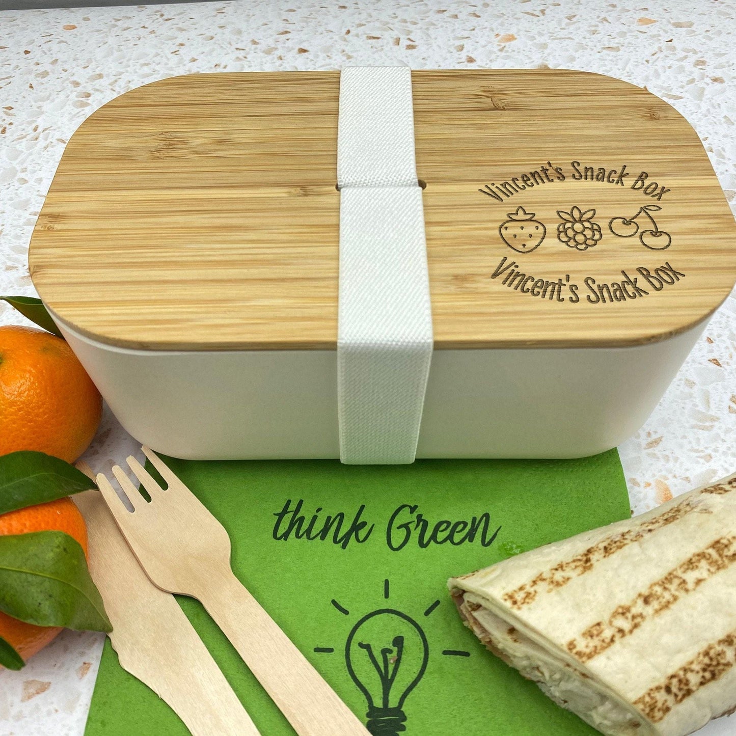 Snack Box Personalised Bamboo Eco Friendly Lunchbox - School Work Packed Lunch