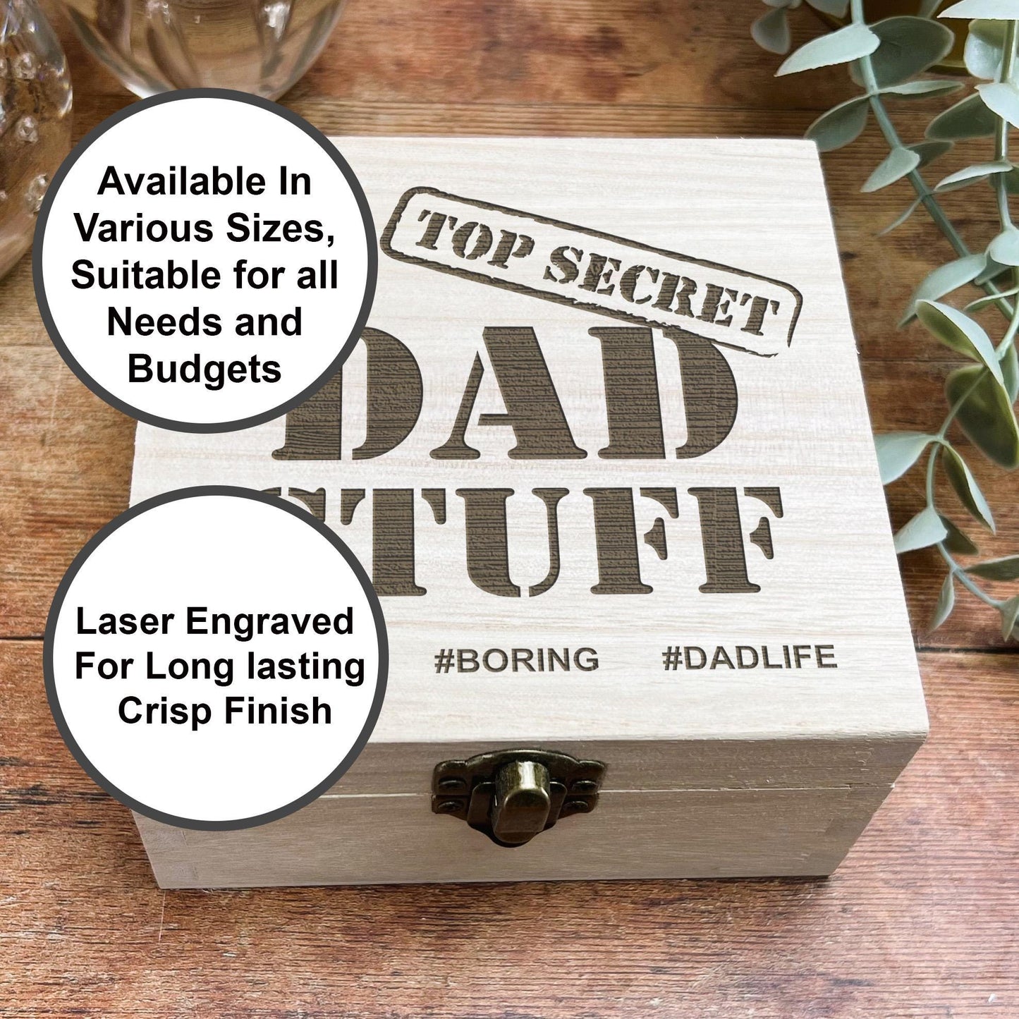 a wooden box with a picture of a top secret badge on it