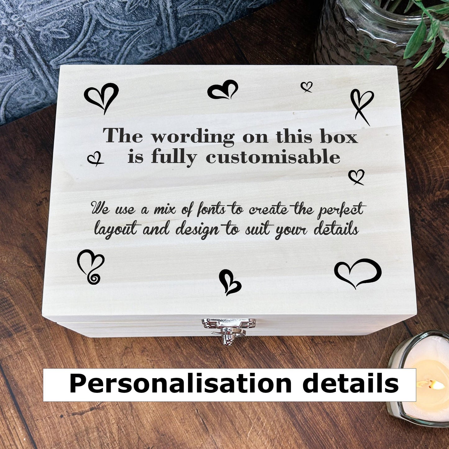 Hearts Wooden Memory Box Personalised Gift