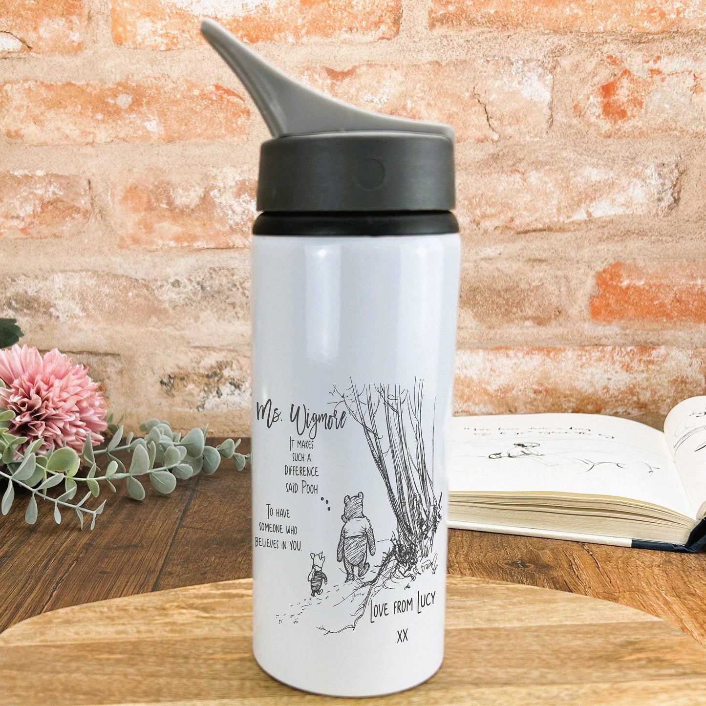 Winnie the Pooh & Piglet Big Difference Teacher Personalised Gift Water Bottle