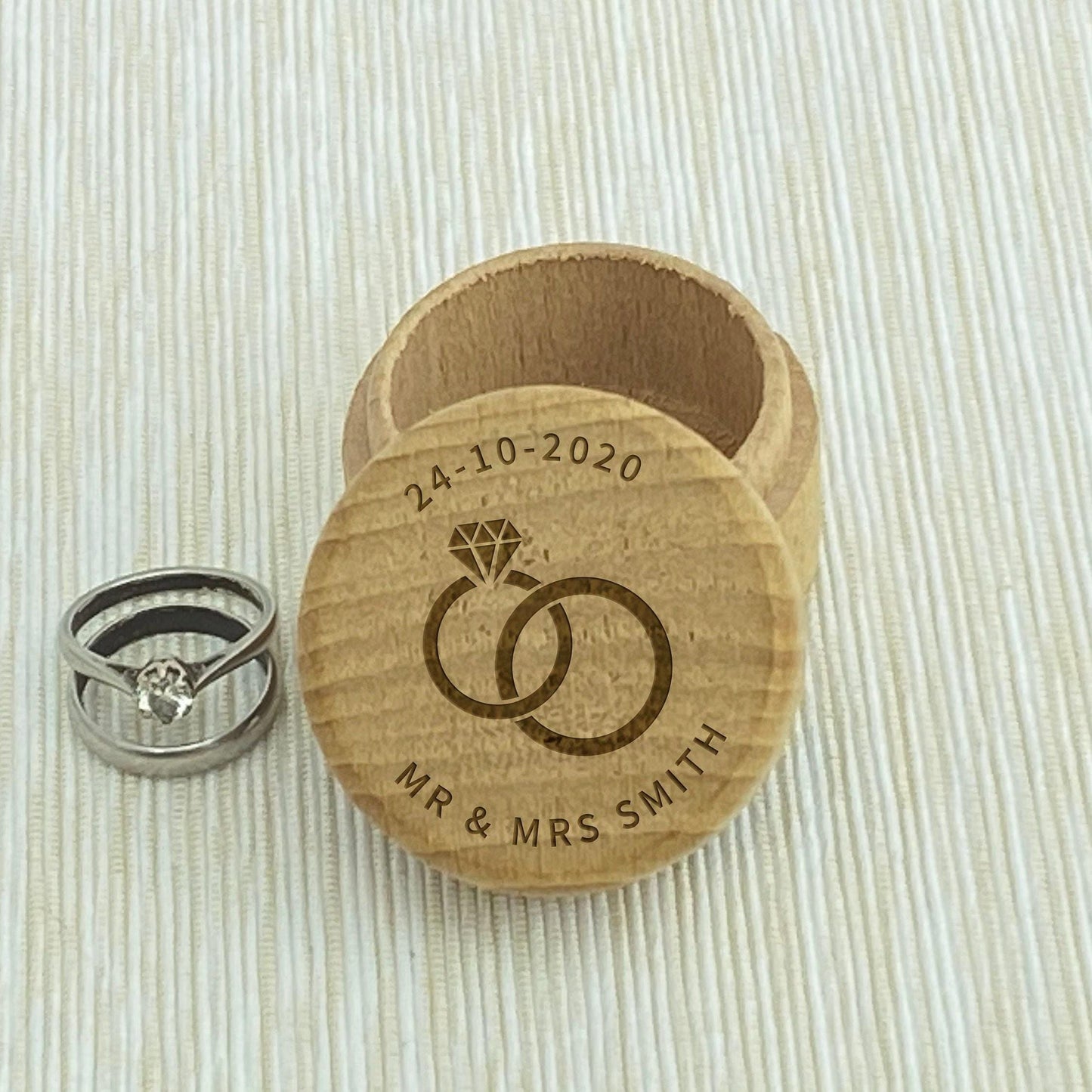Diamond Ring Name Date Wedding Ring Carrier Box Personalised Engagement Gift