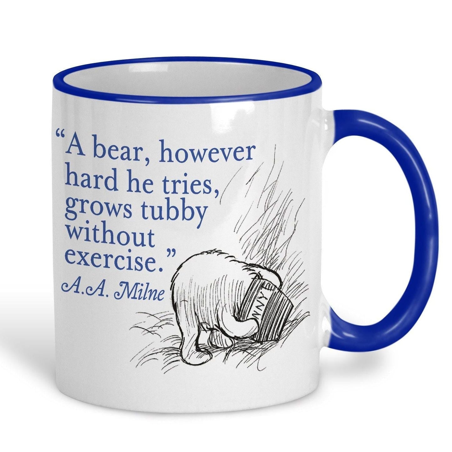 A.A. Milne Winnie the Pooh Bear Book Quote "A bear grows tubby without exercise" Classic Literature Mug