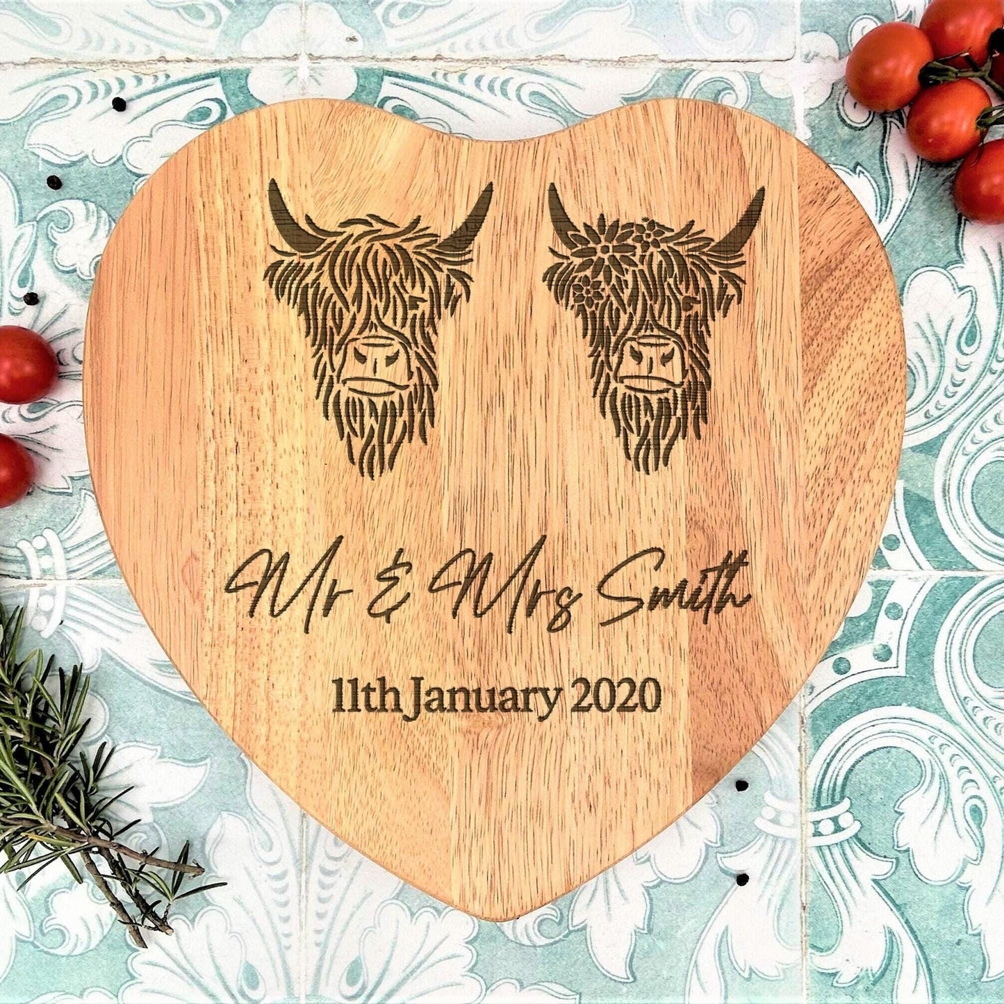 Highland Cows Personalised Engraved Couple Chopping Board - Wedding Gift