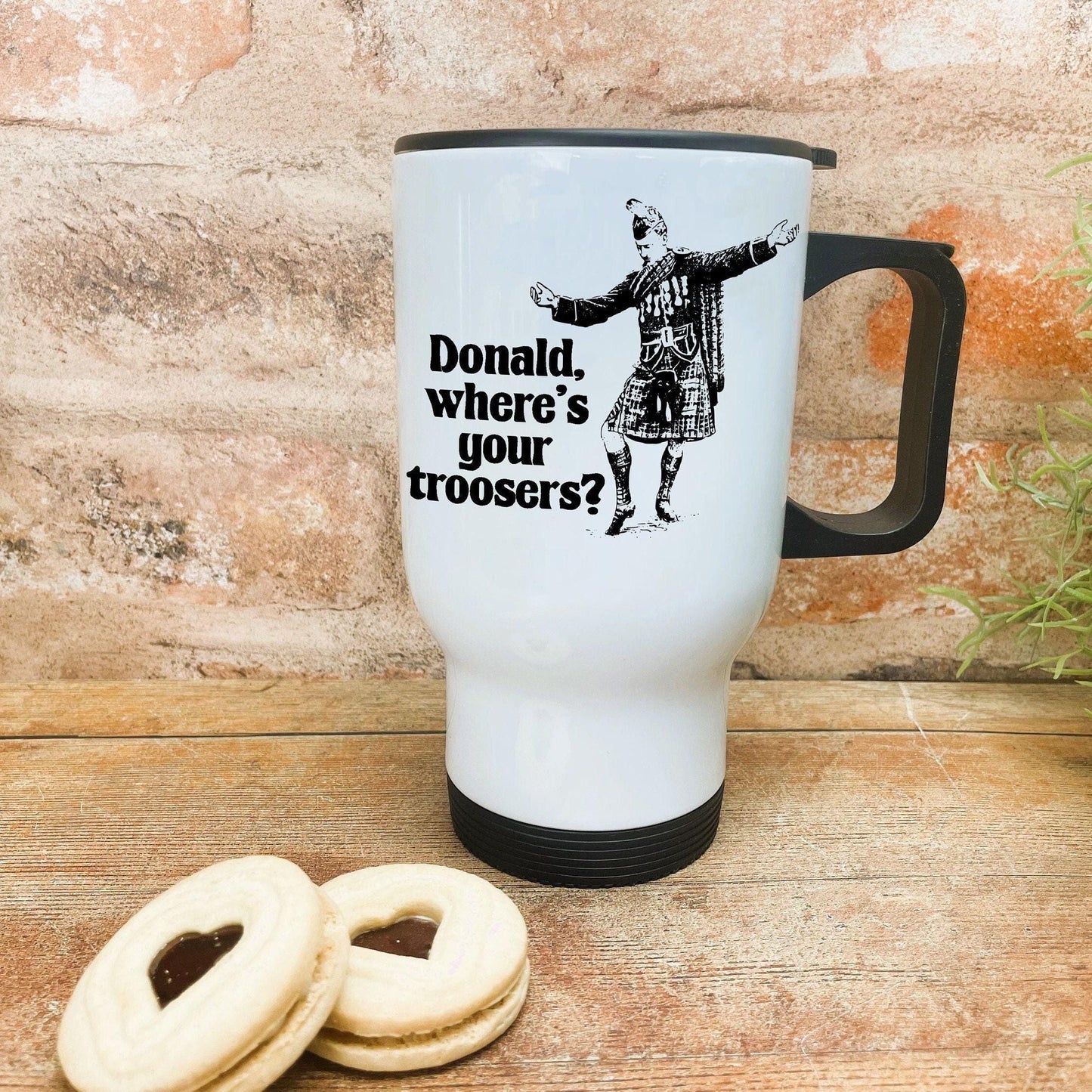 Donald Where's Your Troosers Kilt - Scotland Scottish Dialect - Personalised Travel Mug
