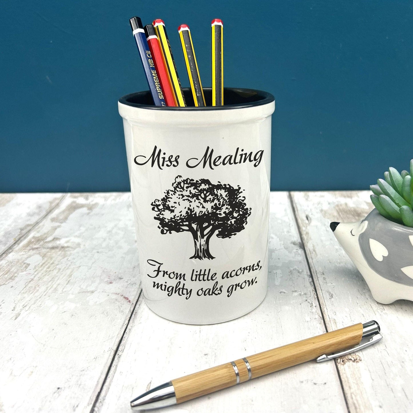 Mighty Oaks Teacher End of Term School Thank You Pen Pencil Pot Personalised Gift