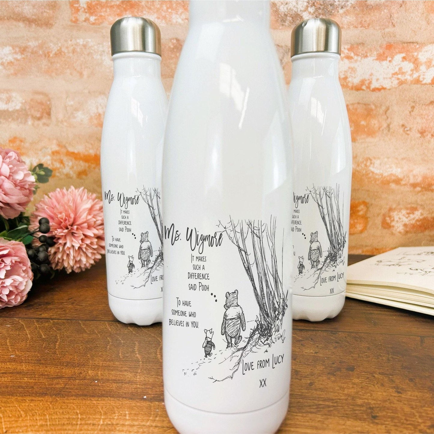 Winnie the Pooh & Piglet Big Difference Teacher Personalised Gift Water Bottle