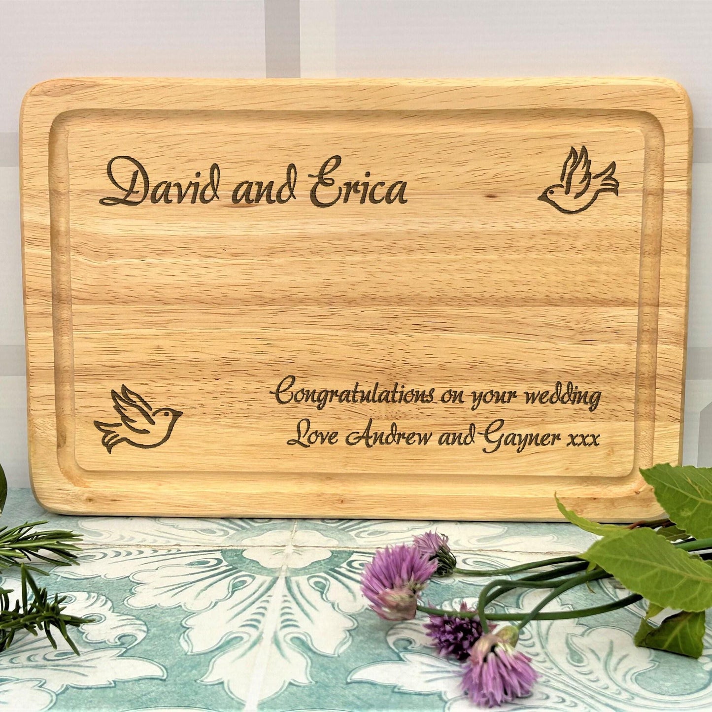 Doves Wedding Chopping Board Personalised Wedding Gift