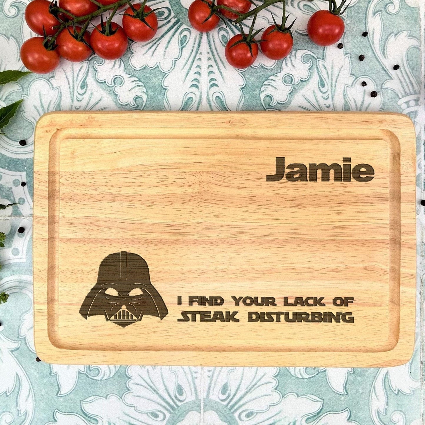 Darth Vader Star Wars Lack of Steak Personalised Chopping Board - Vegan / Vegetarian Gift